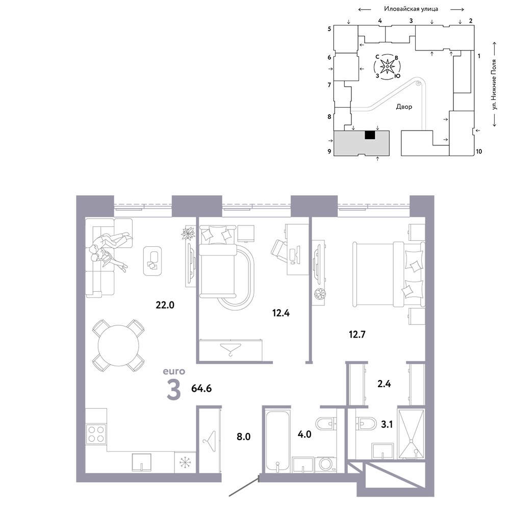 Планировка 64.6 м²