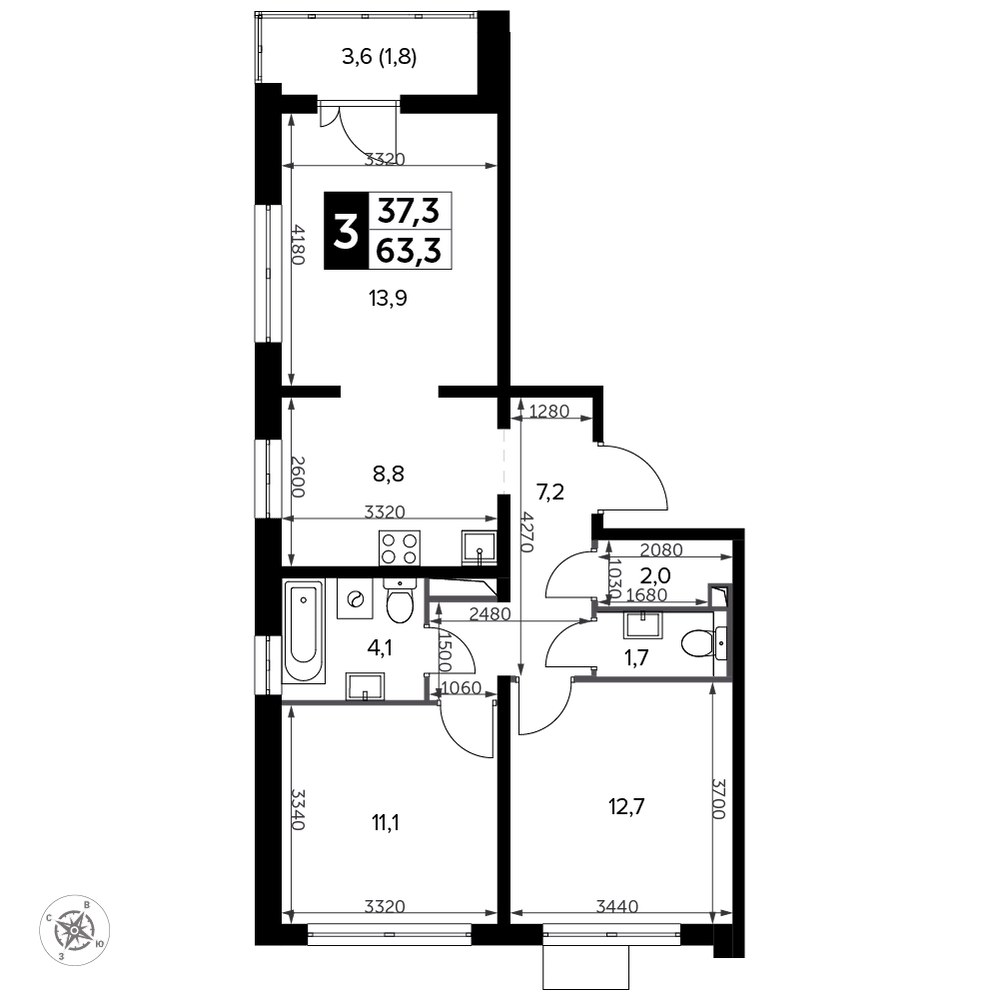 Планировка 63.3 м²