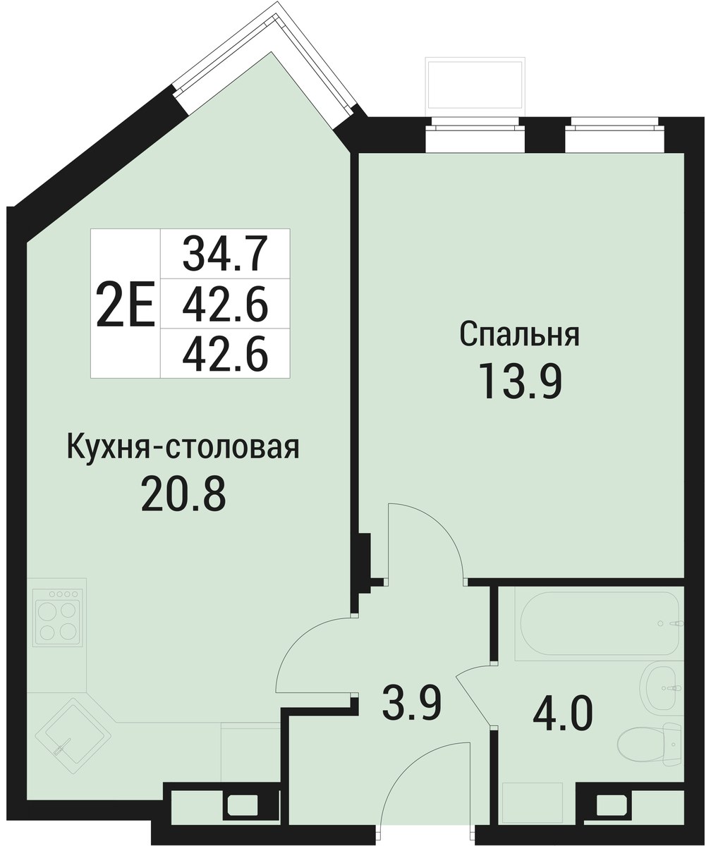 Планировка 42.6 м²