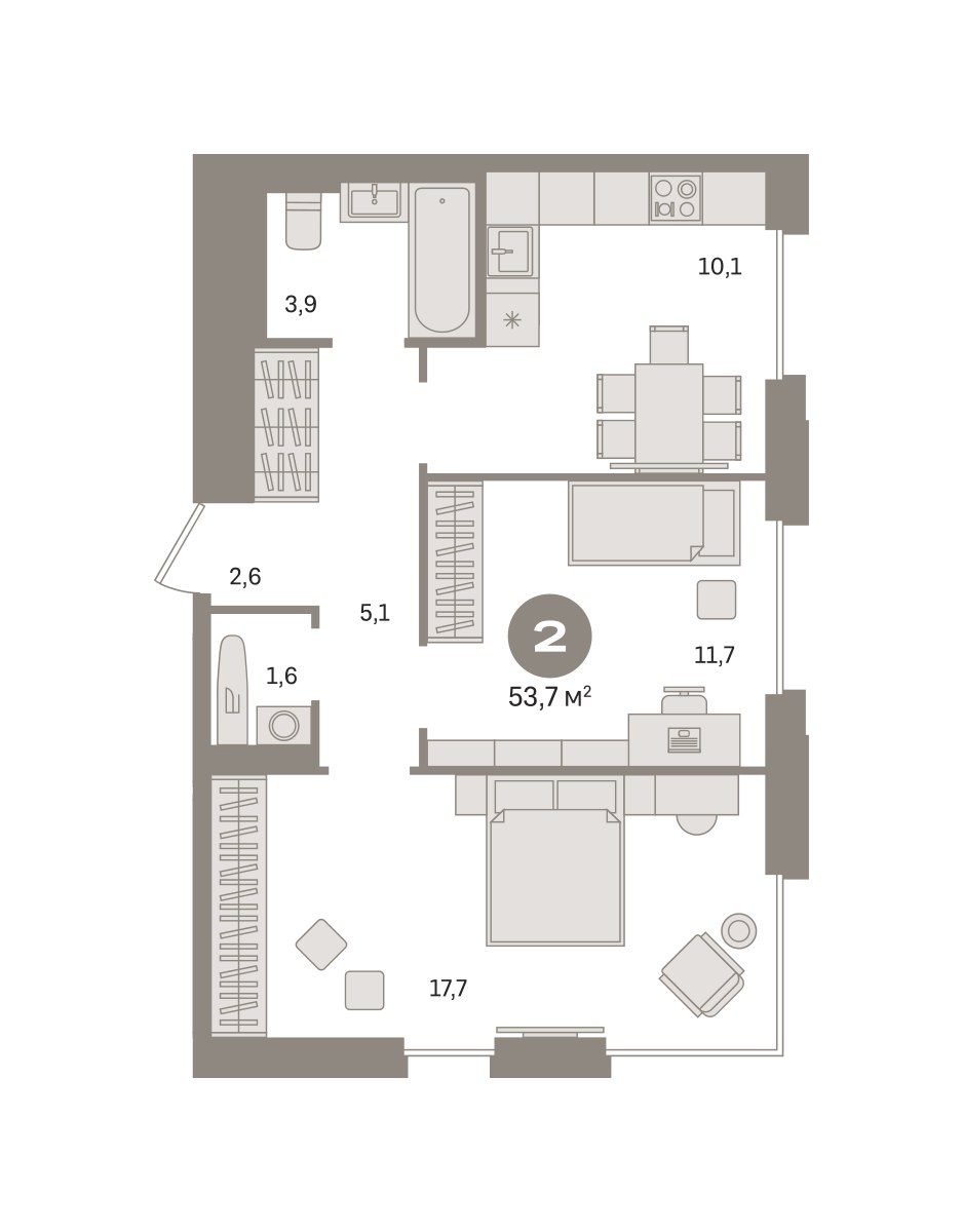 Планировка 53.74 м²