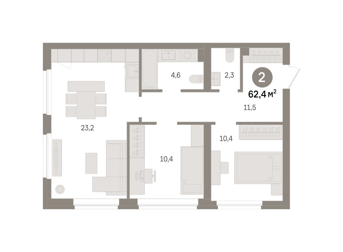 Планировка 62.4 м²