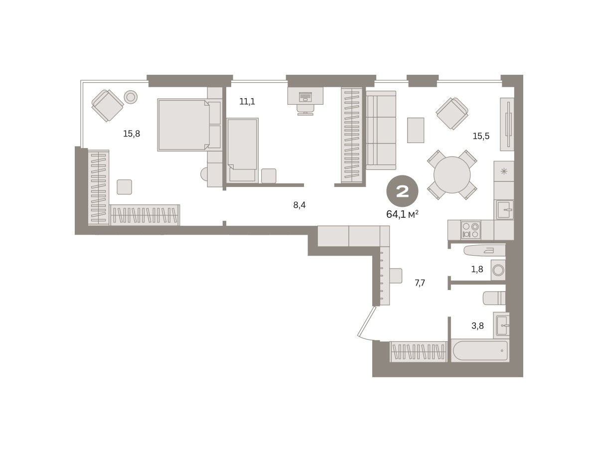 Планировка 64.05 м²