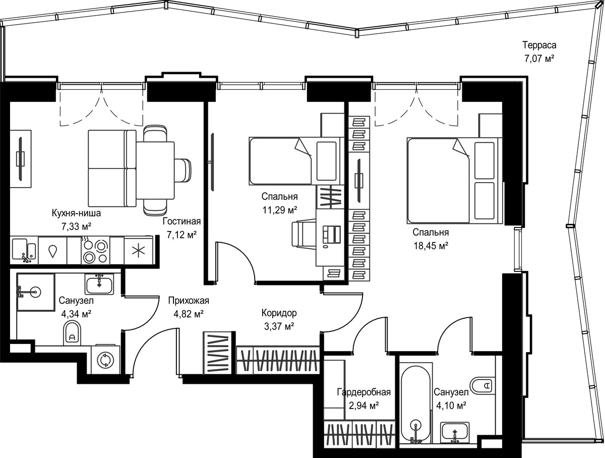 Планировка 70.83 м²