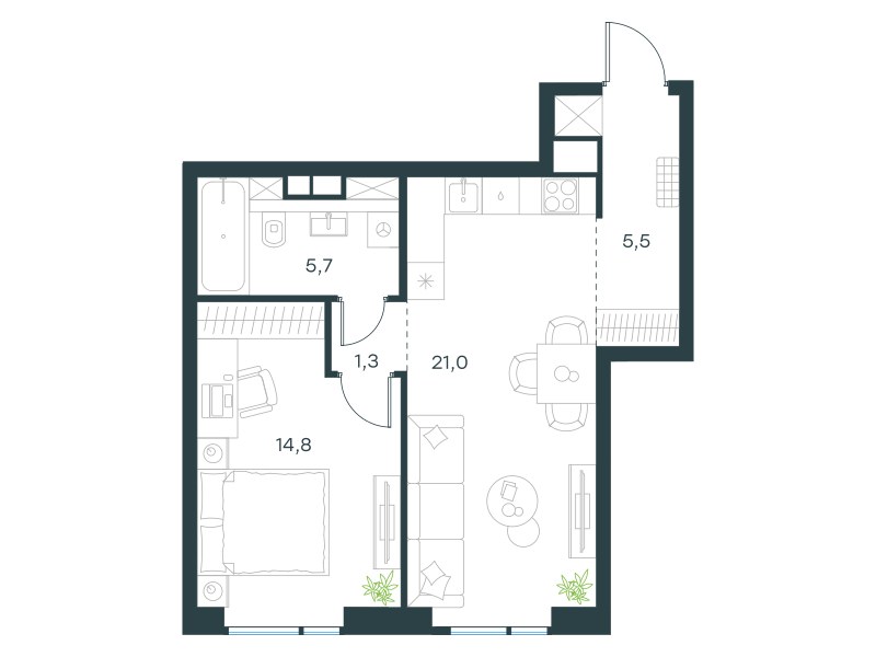 Планировка 48.3 м²