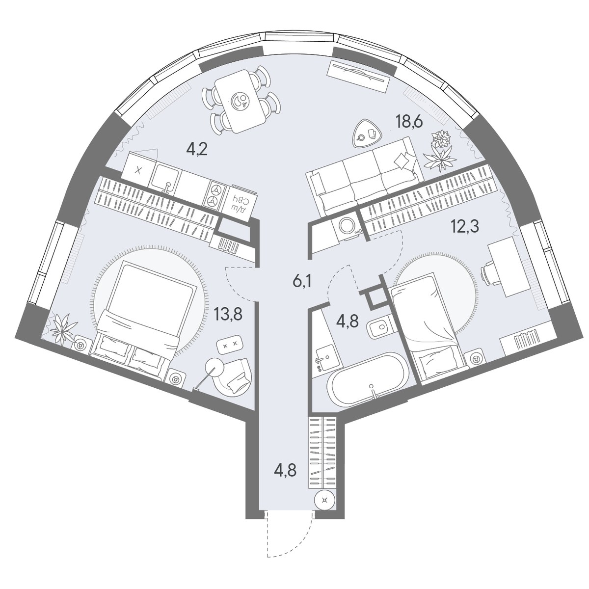 Планировка 64.6 м²
