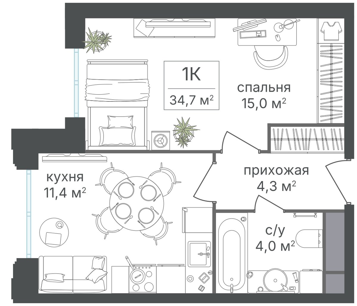 Планировка 35.4 м²