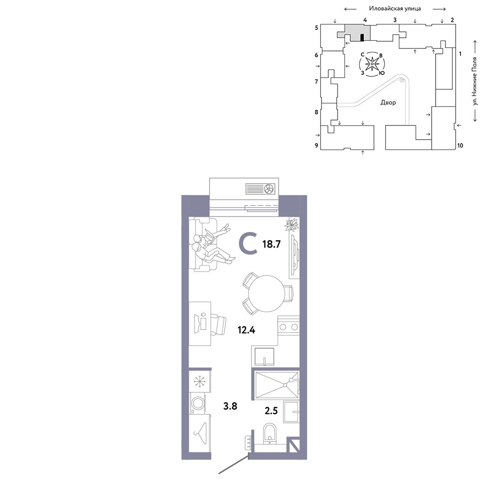 Планировка 18.7 м²
