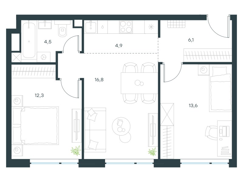 Планировка 58.5 м²