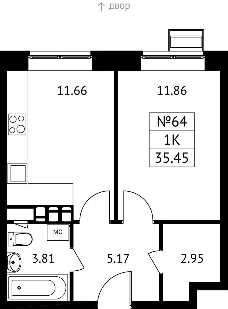 Планировка 35.45 м²