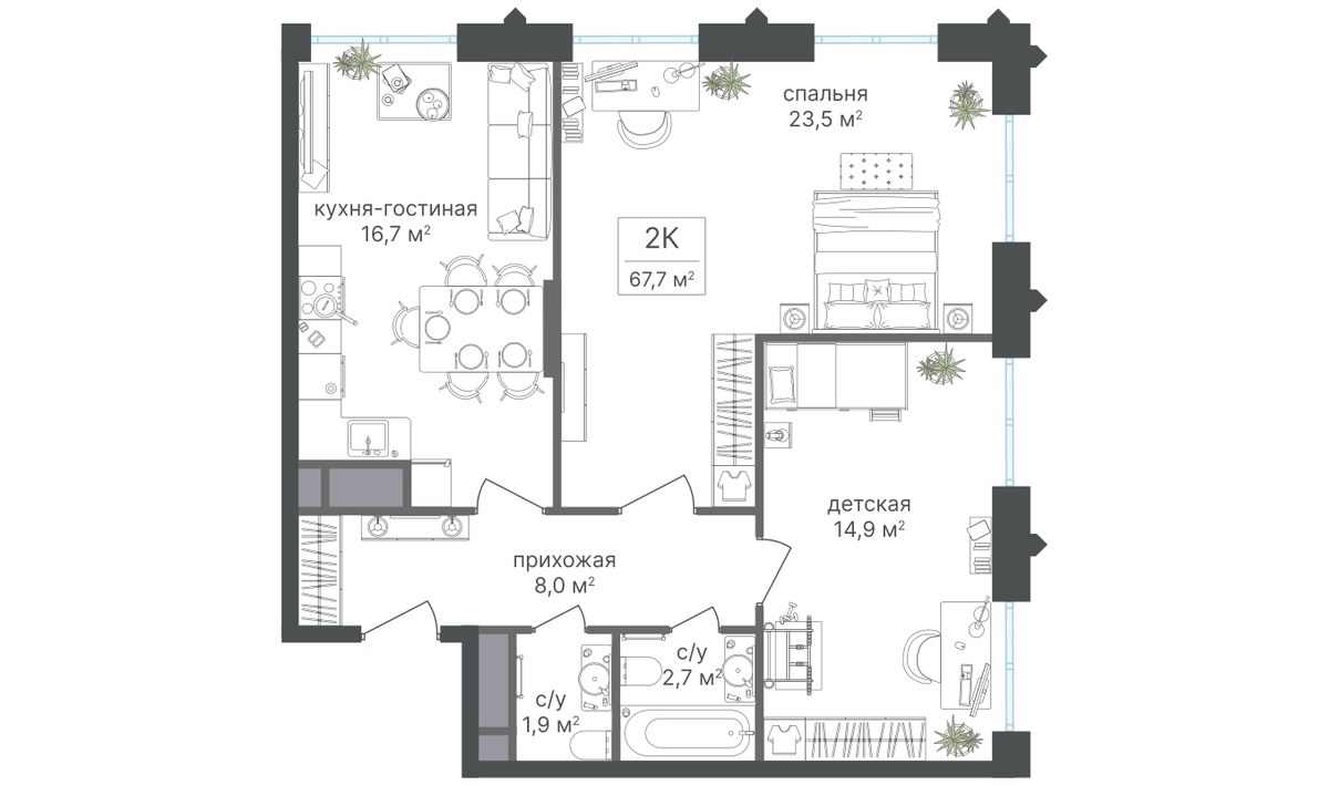 Планировка 67.4 м²
