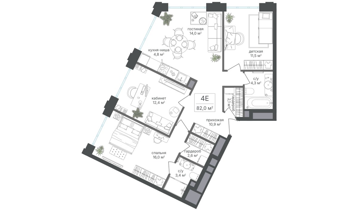 Планировка 82.0 м²