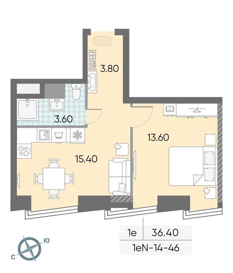 Планировка 36.4 м²