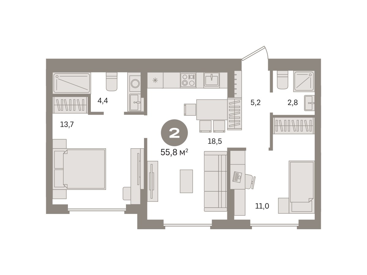Планировка 55.75 м²