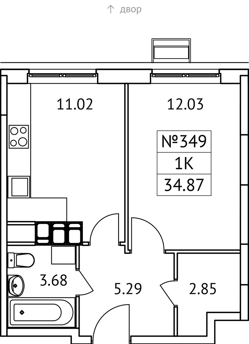 Планировка 34.87 м²