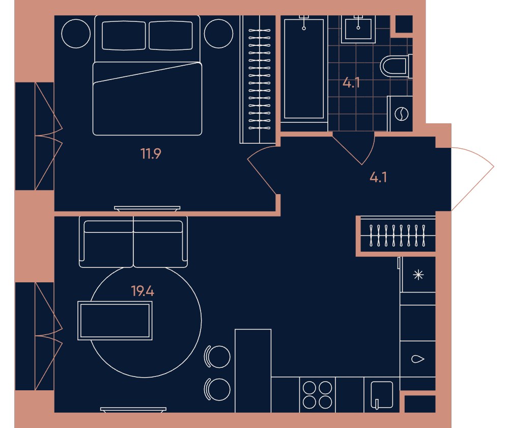 Планировка 39.5 м²