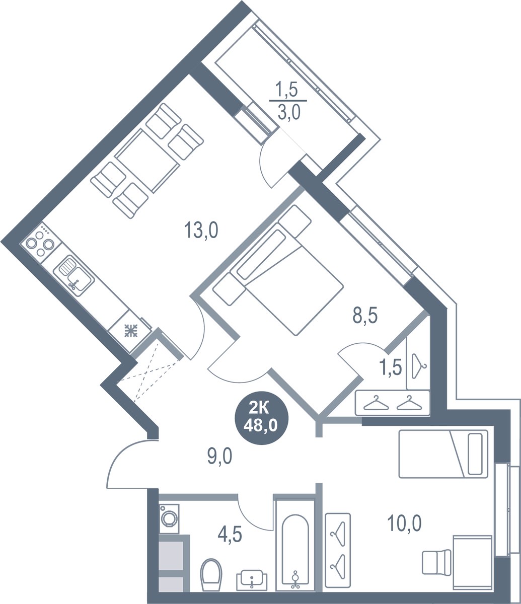 Планировка 48.0 м²