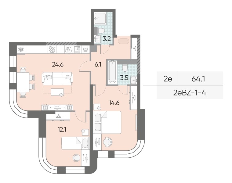 Планировка 64.1 м²