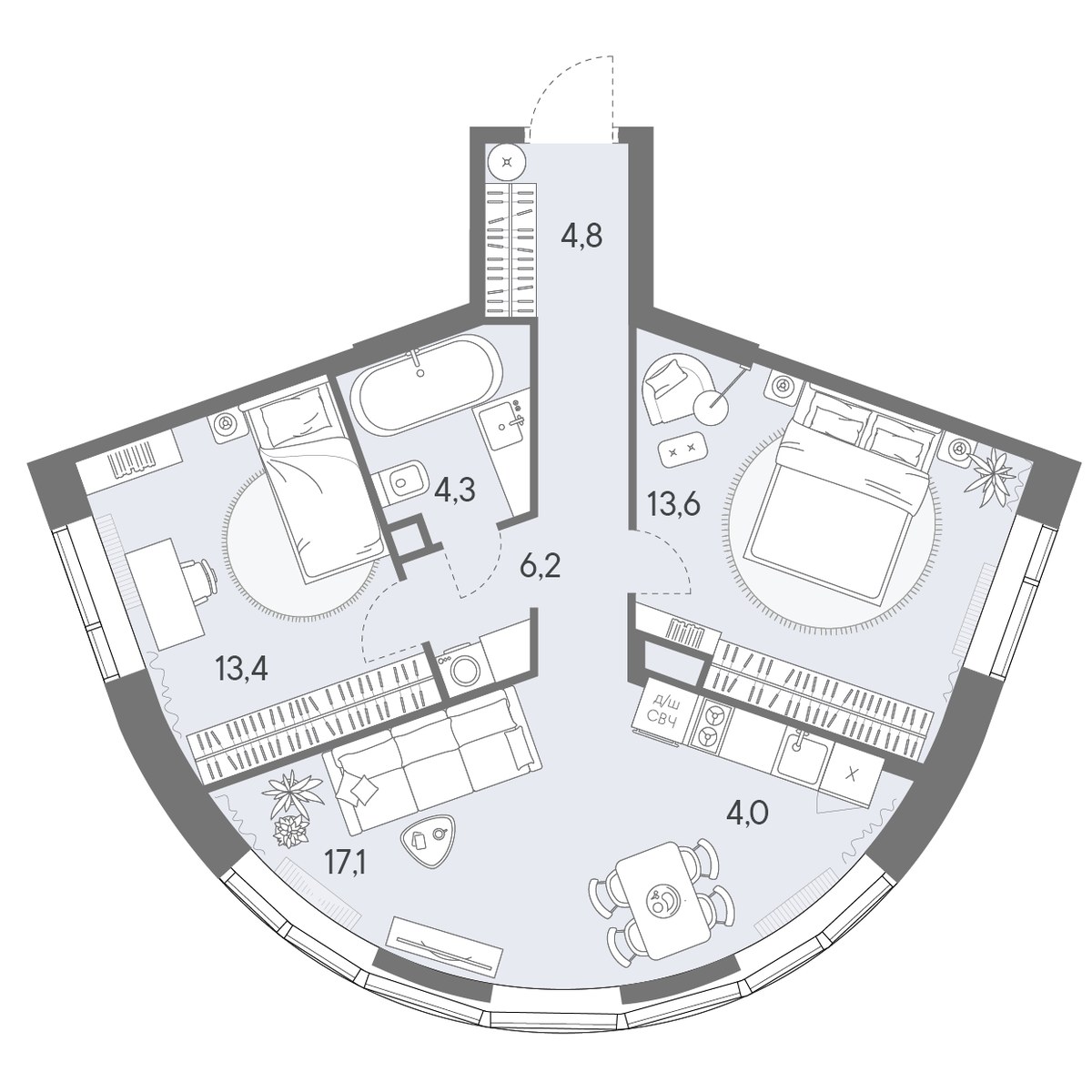 Планировка 63.4 м²