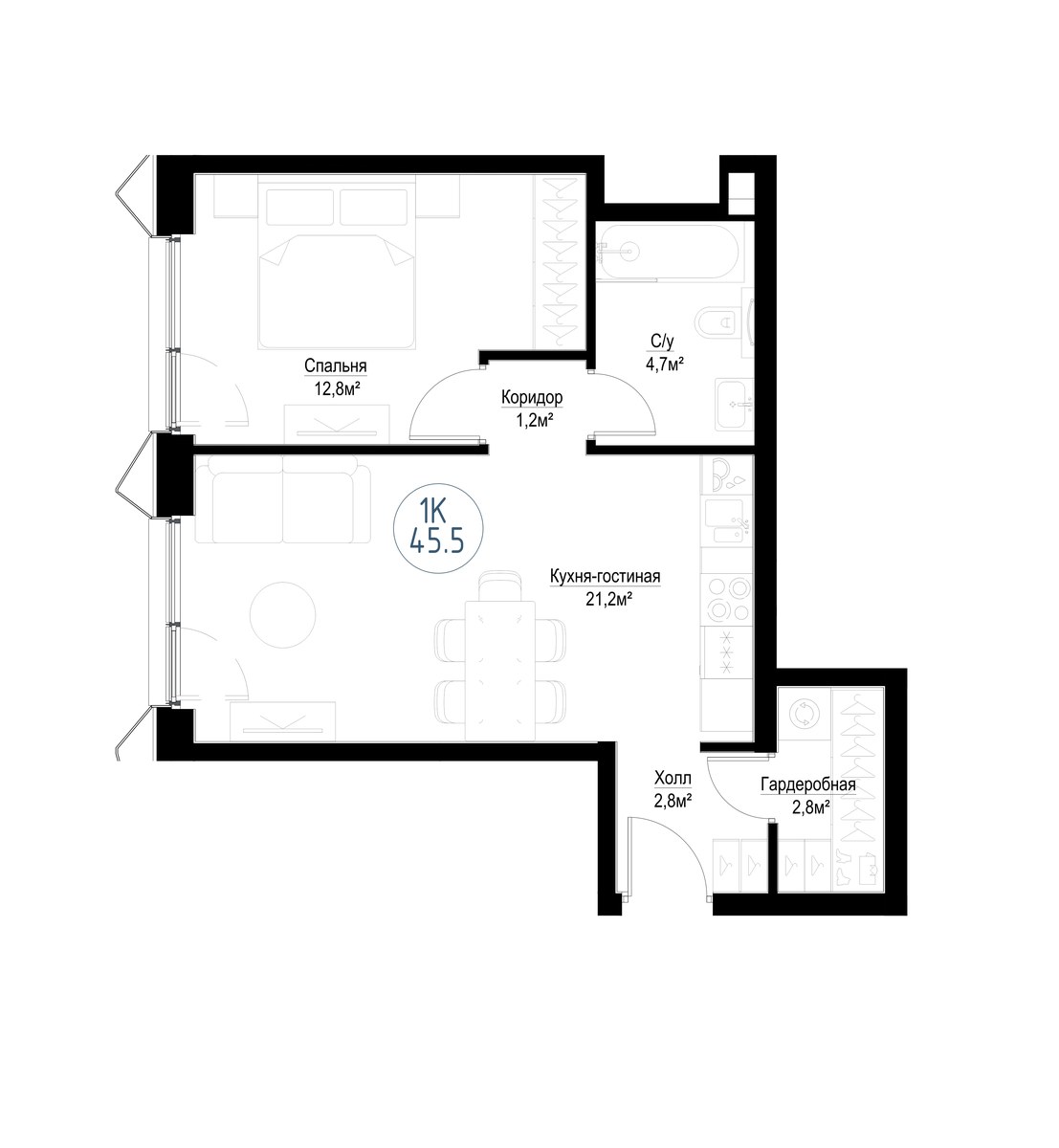 Планировка 44.7 м²