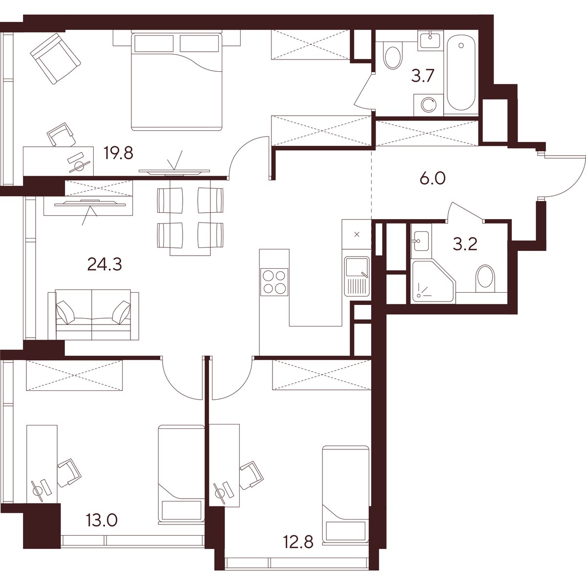 Планировка 82.8 м²