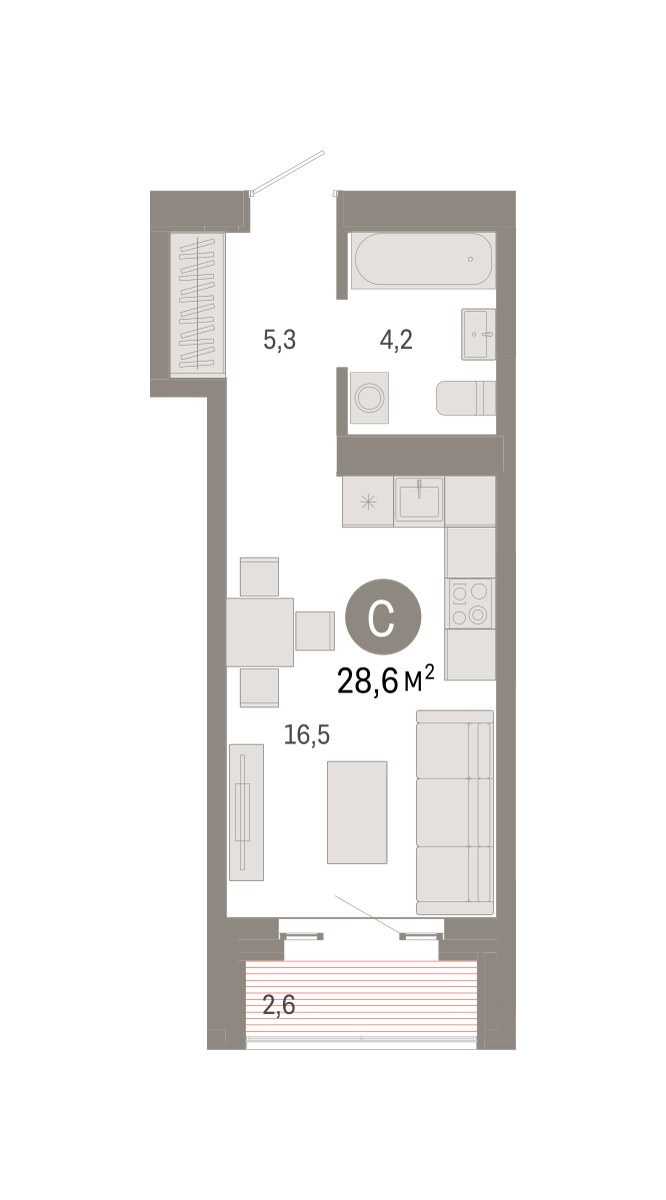 Планировка 28.6 м²