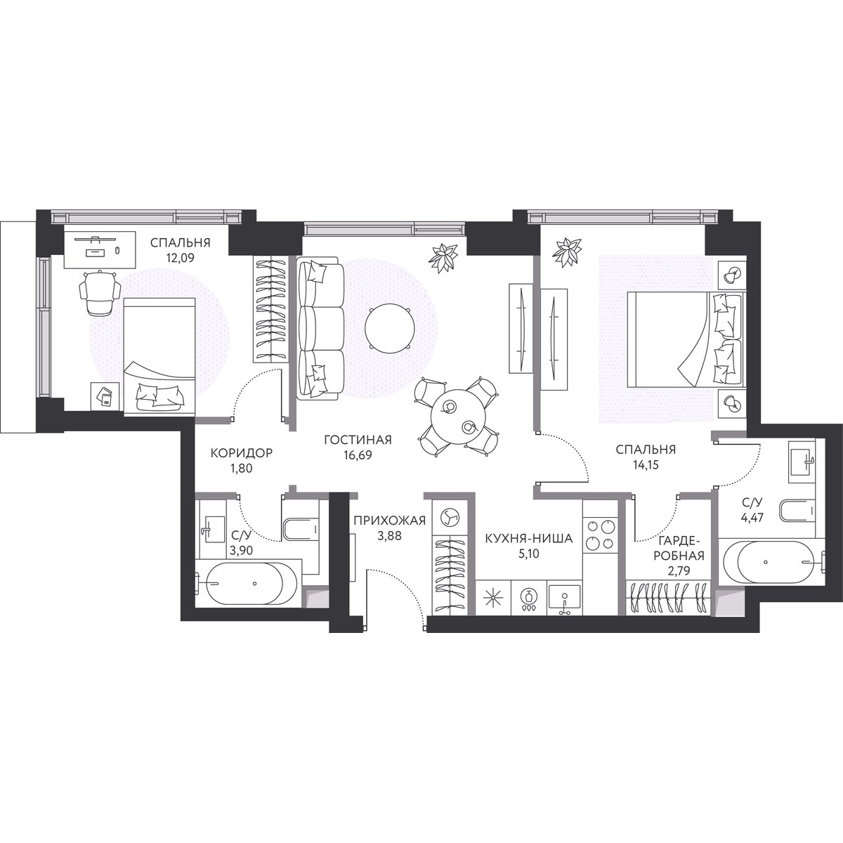 Планировка 65.8 м²