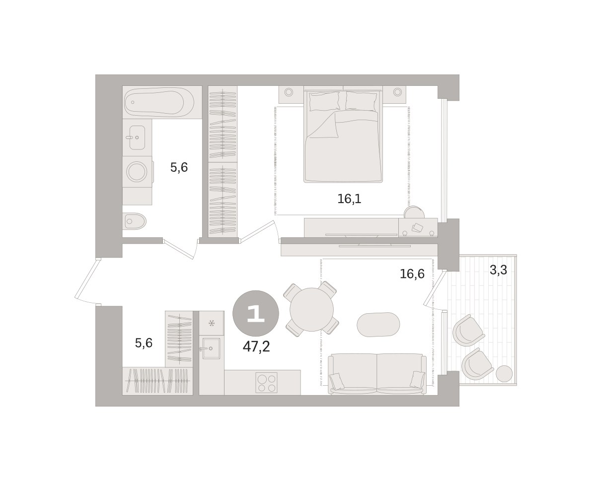 Планировка 47.2 м²