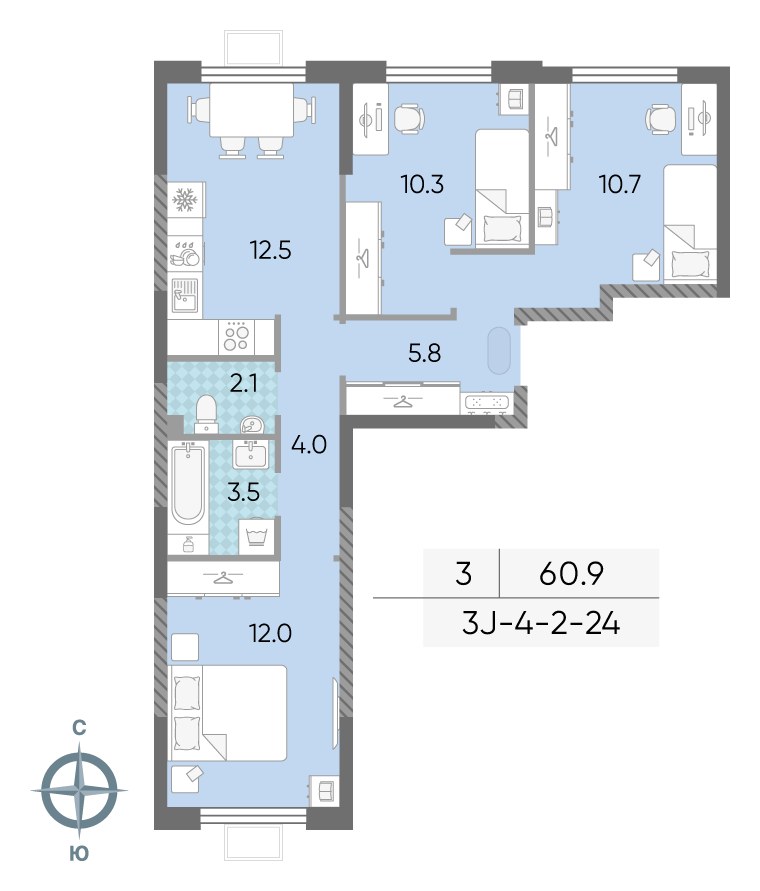 Планировка 60.8 м²