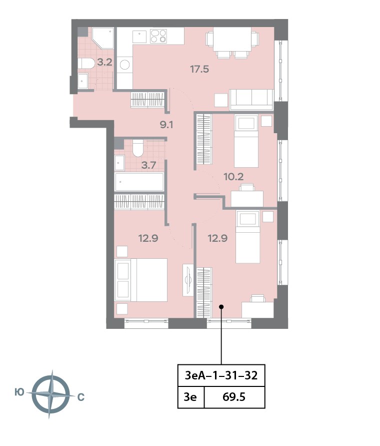 Планировка 67.3 м²