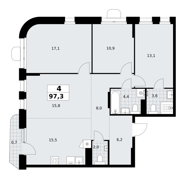 Планировка 97.3 м²
