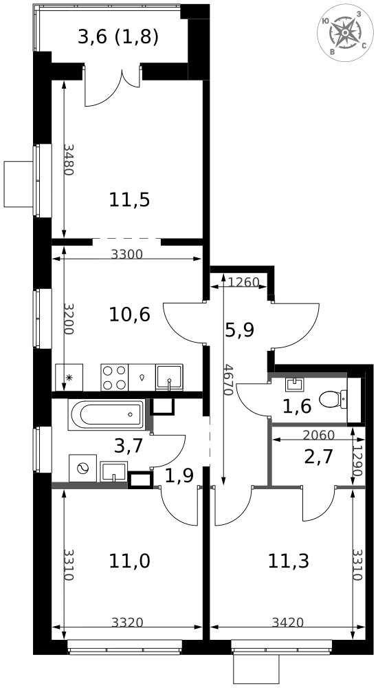 Планировка 62.5 м²