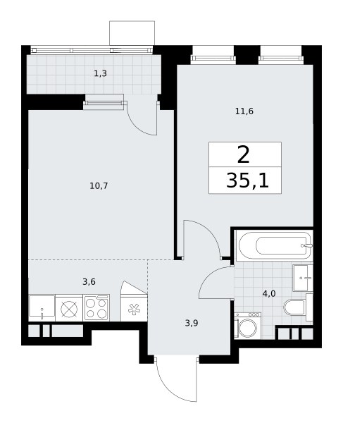 Планировка 35.1 м²
