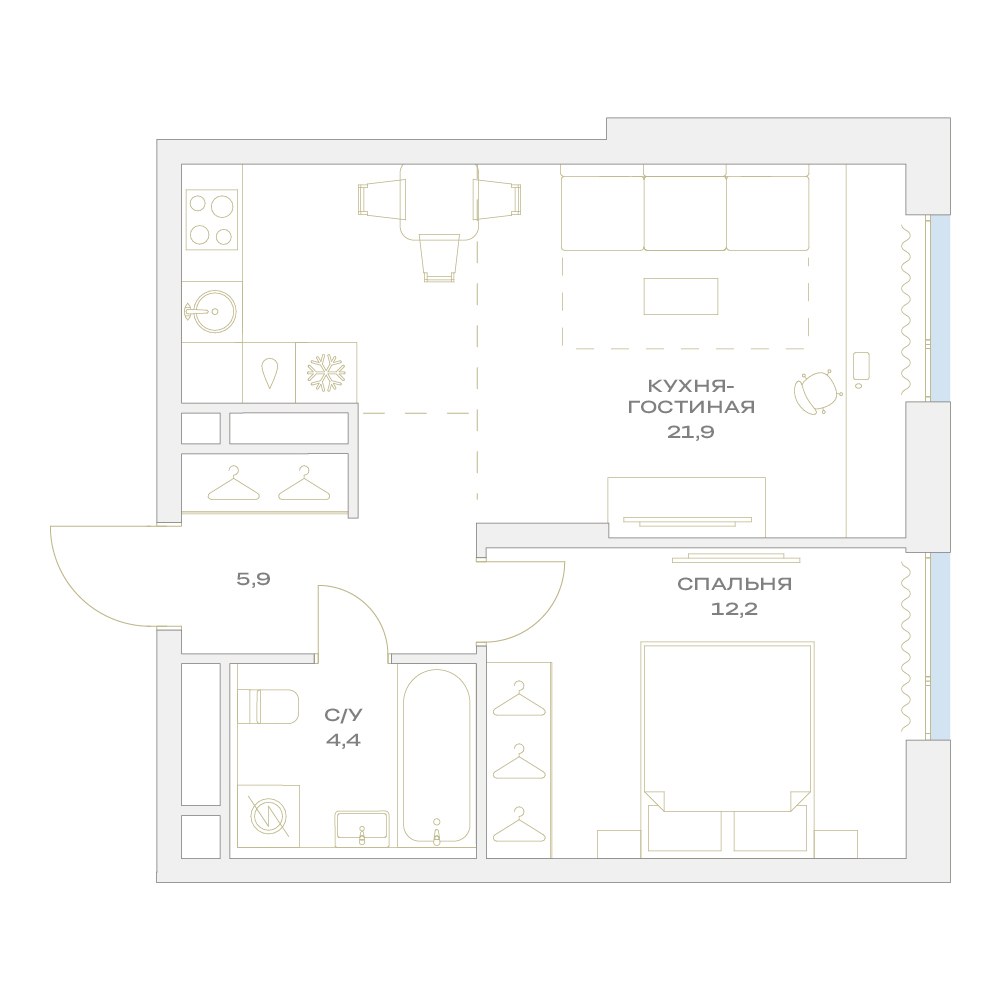 Планировка 44.4 м²