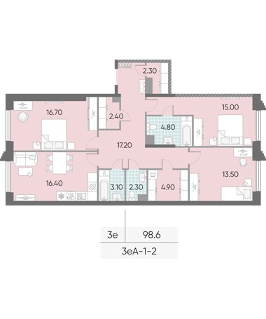 Планировка 98.6 м²