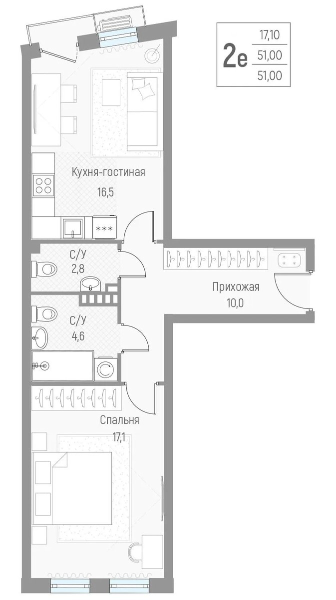 Планировка 51.0 м²