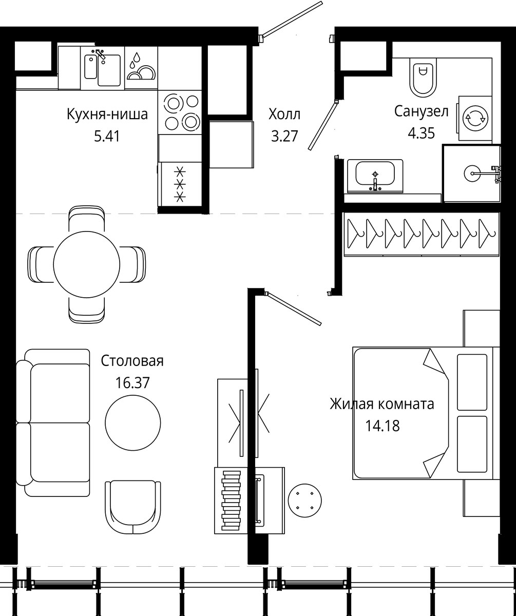 Планировка 44.0 м²