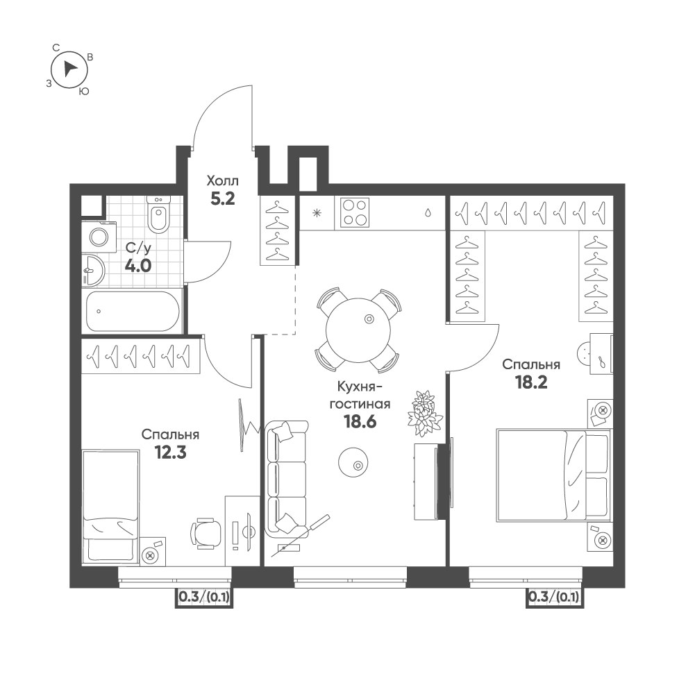 Планировка 58.5 м²