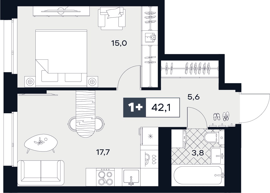 Планировка 42.1 м²