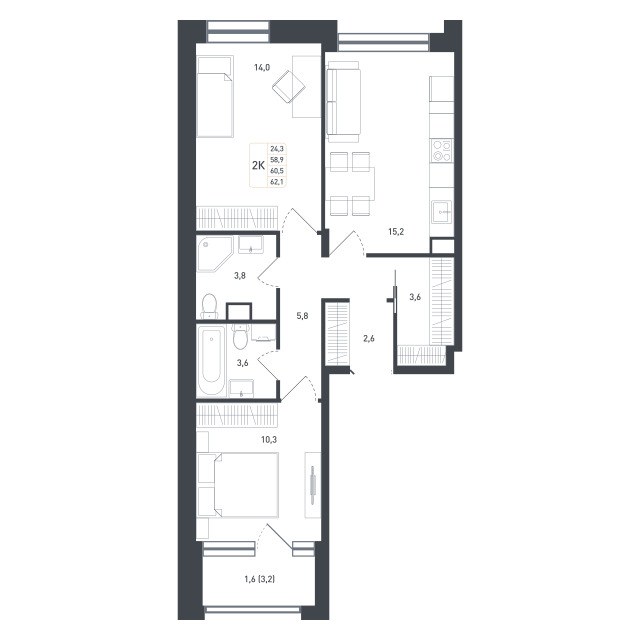 Планировка 64.0 м²