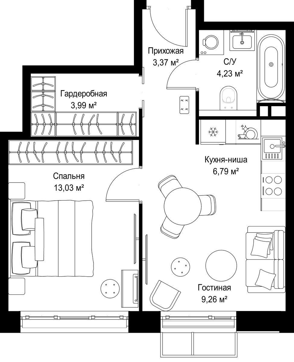 Планировка 40.67 м²