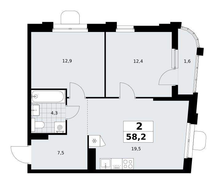 Планировка 58.2 м²