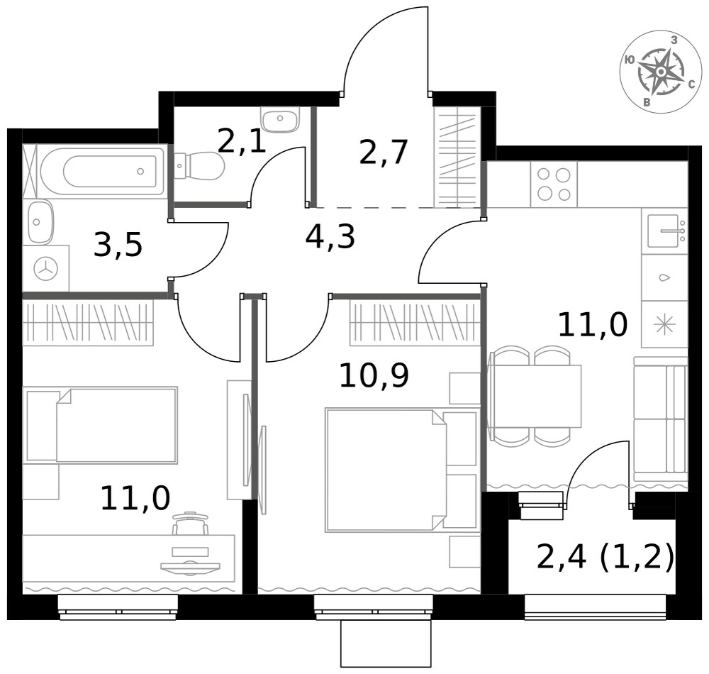 Планировка 46.7 м²