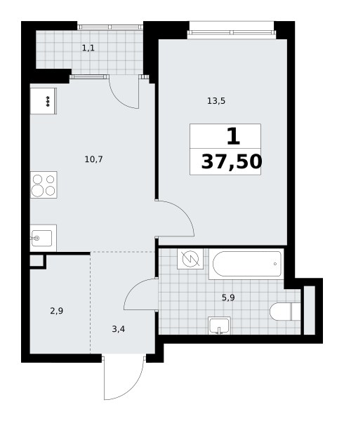 Планировка 37.6 м²