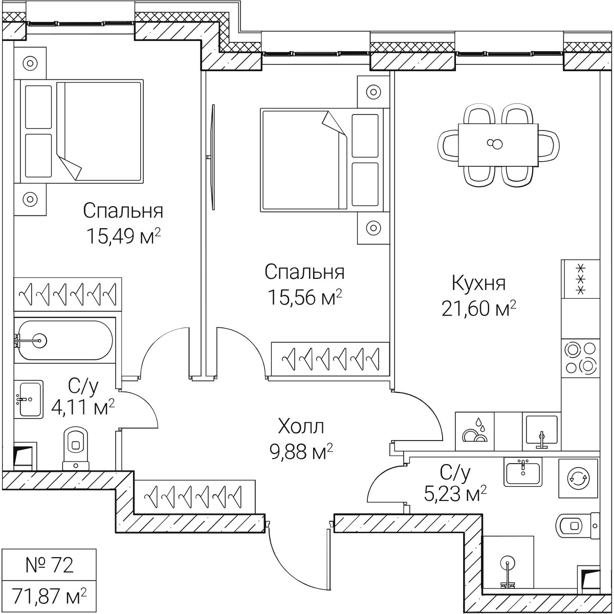 Планировка 71.87 м²