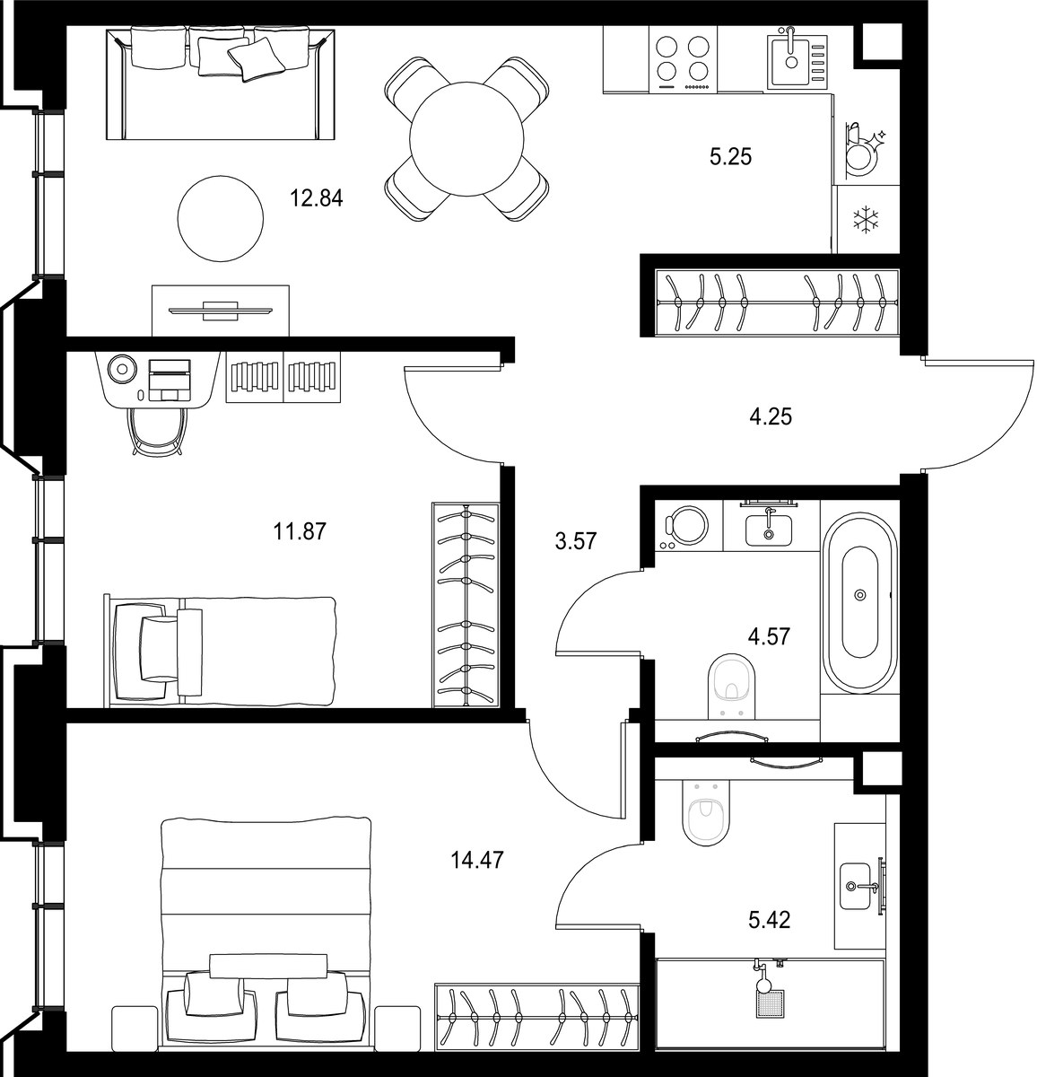 Планировка 62.24 м²