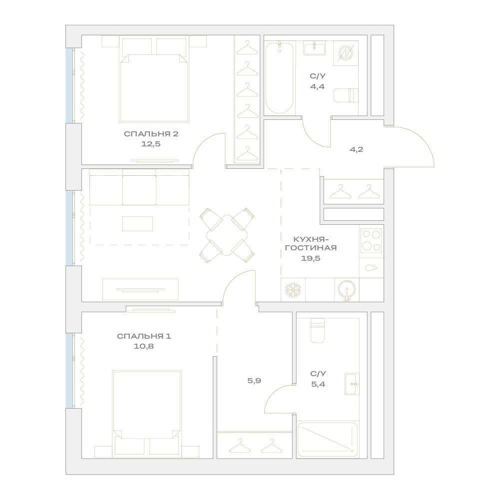 Планировка 62.7 м²