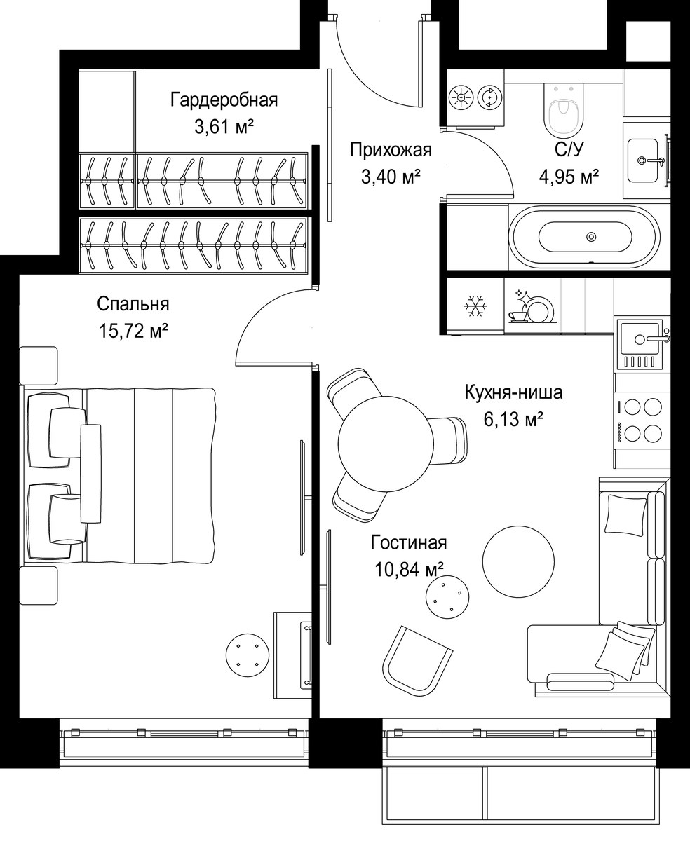 Планировка 44.65 м²