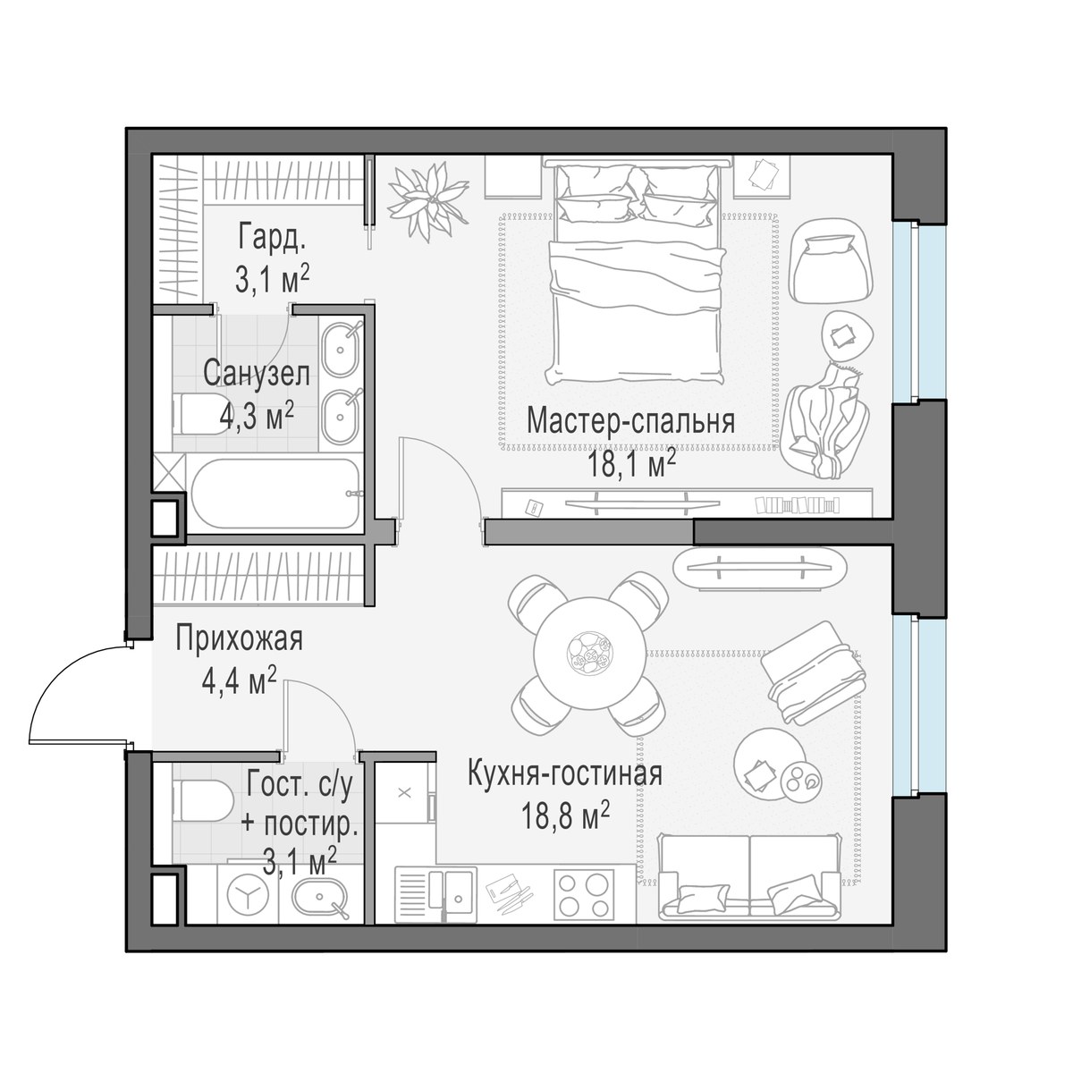 Планировка 52.0 м²