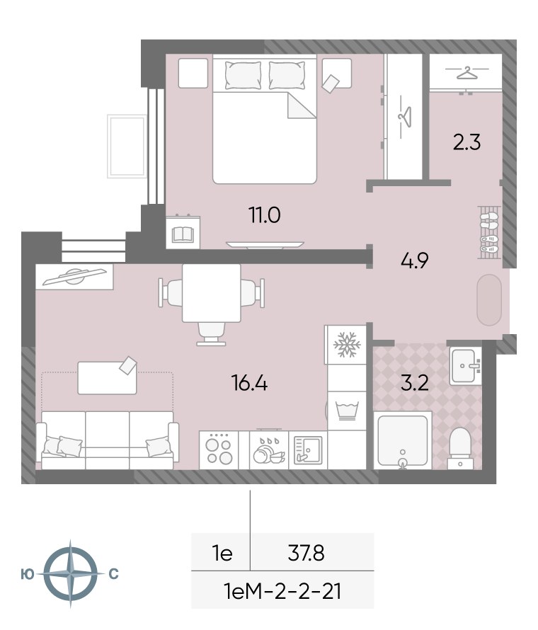 Планировка 37.8 м²