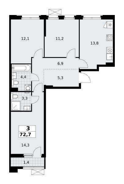 Планировка 72.7 м²